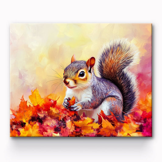 Squirrel And Maple Leaf Painting By Number 1