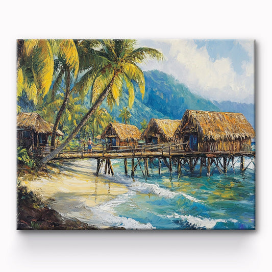 Thatched Cottage by the Sea Painting By Number 1
