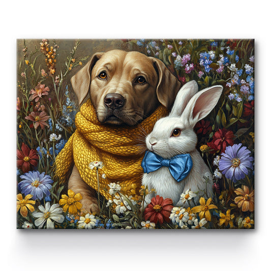 Dog and Rabbit in Flower Painting By Number 1