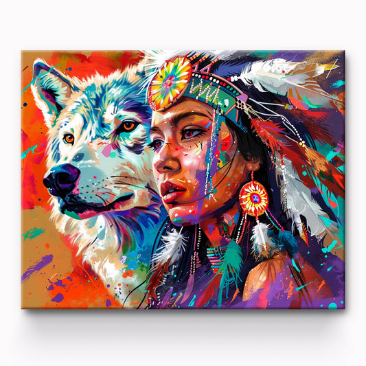 Indian Girl and the Wolf Painting By Number 1