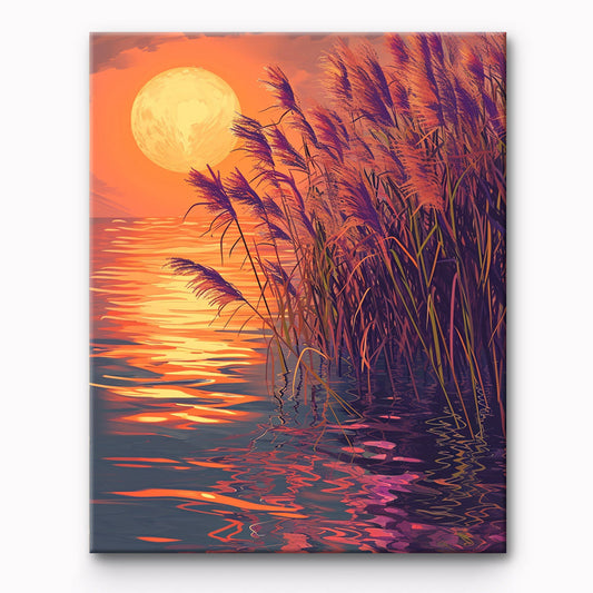 Evening Sunset at the Lake Painting By Number 1