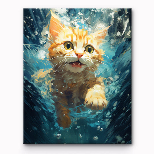 Swimming Cat Painting By Number 1