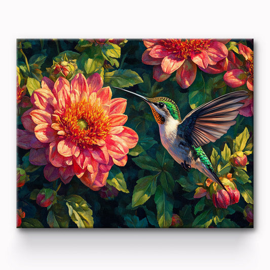 Hummingbird And Peony Painting By Number 1