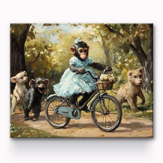 Monkeys Practicing Riding Painting By Number 1