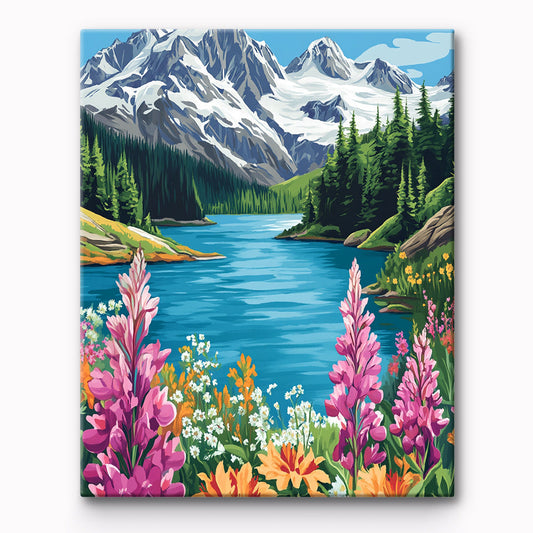 Creek with distant mountains Painting By Number 1