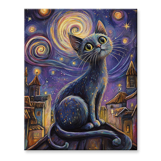 Cat With Van Gogh Stars Painting By Number 1