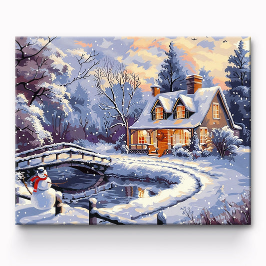 Snowman And House Painting By Number 1