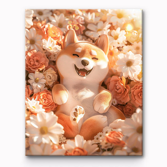 Corgi Puppy In Flower Painting By Number 1