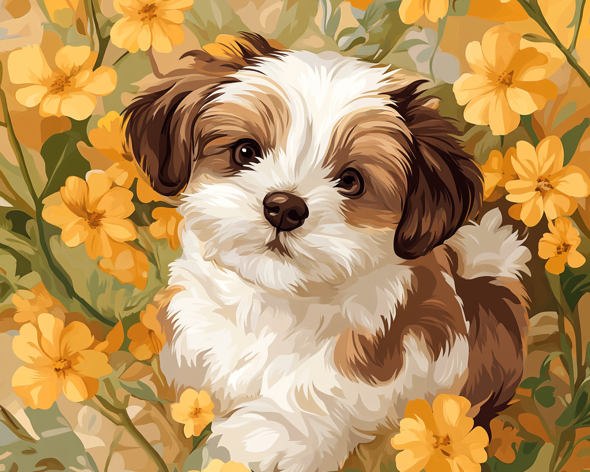 Flower Dog Painting By Number 2