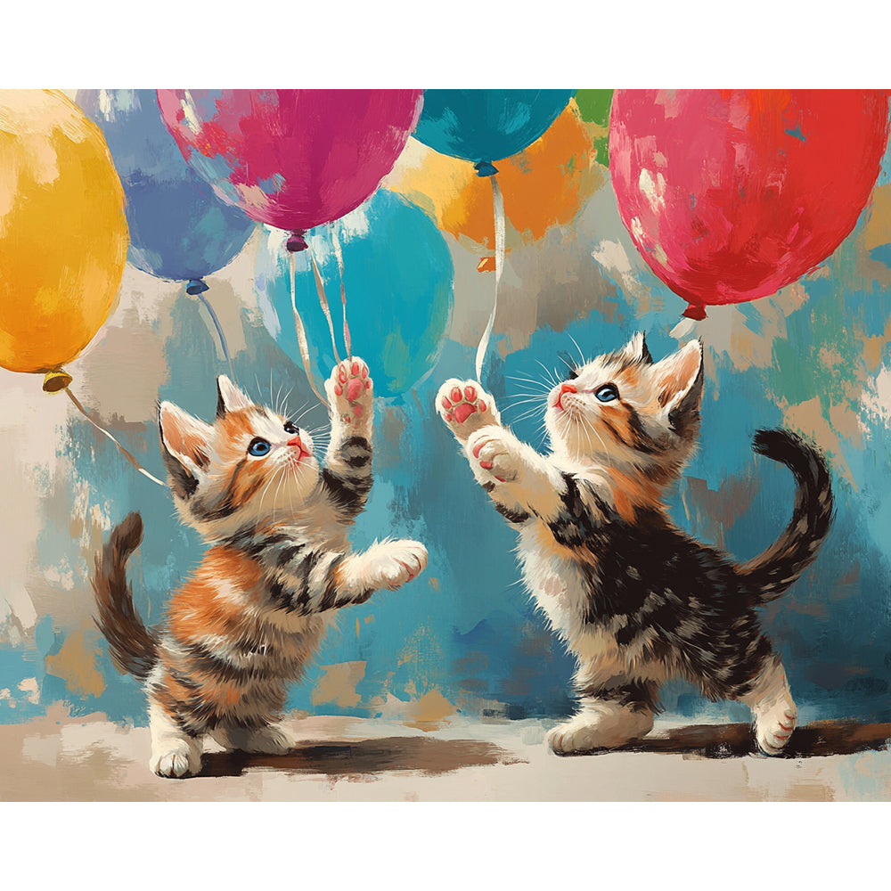 Cat Playing With Balloons Painting By Number 2