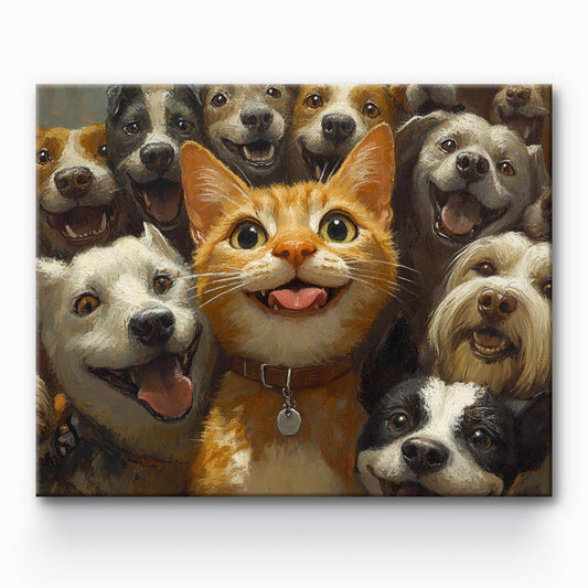 Group Photo of Cats and Dogs Painting By Number 1