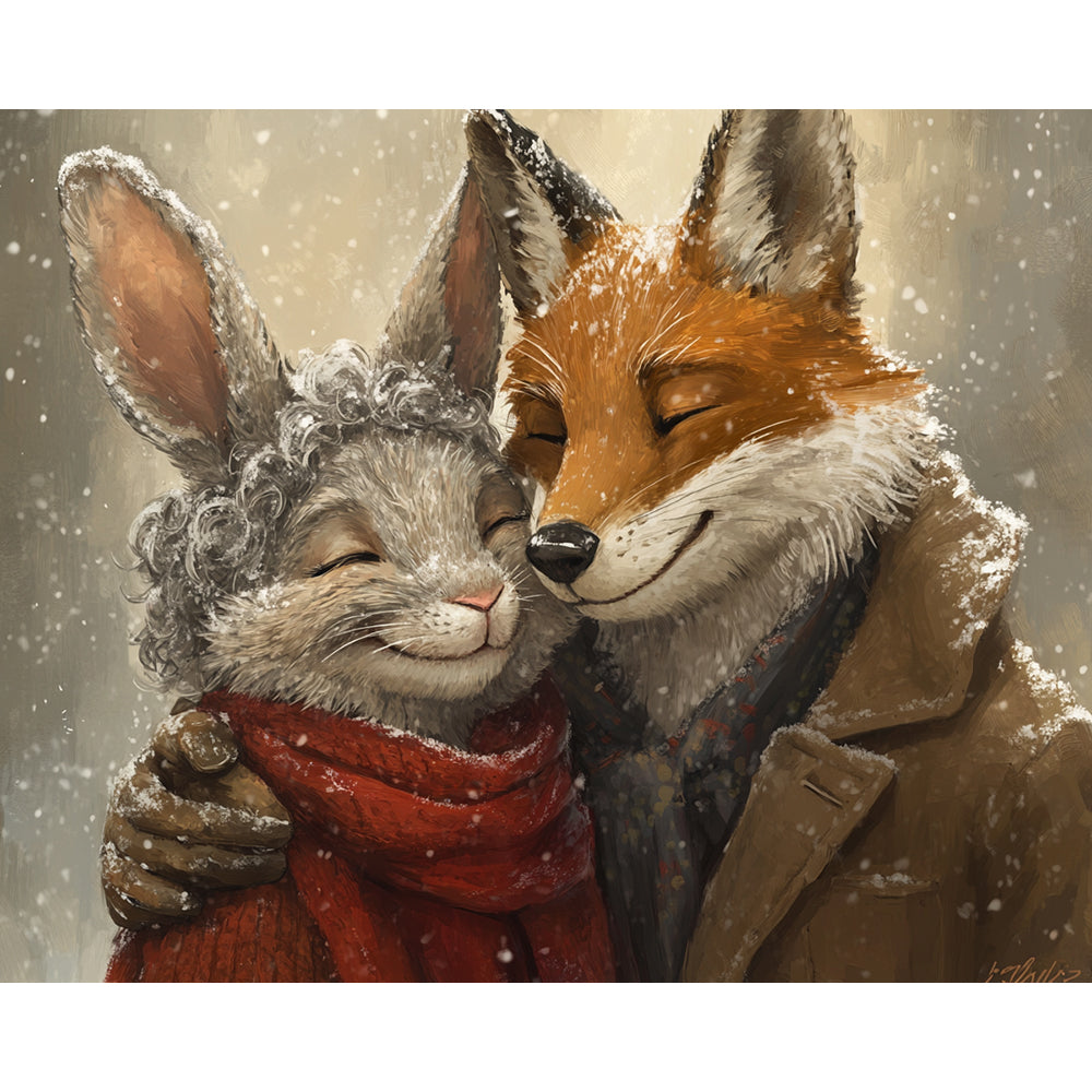 Rabbit and Wolf Cuddling in the Snow Painting By Number 2