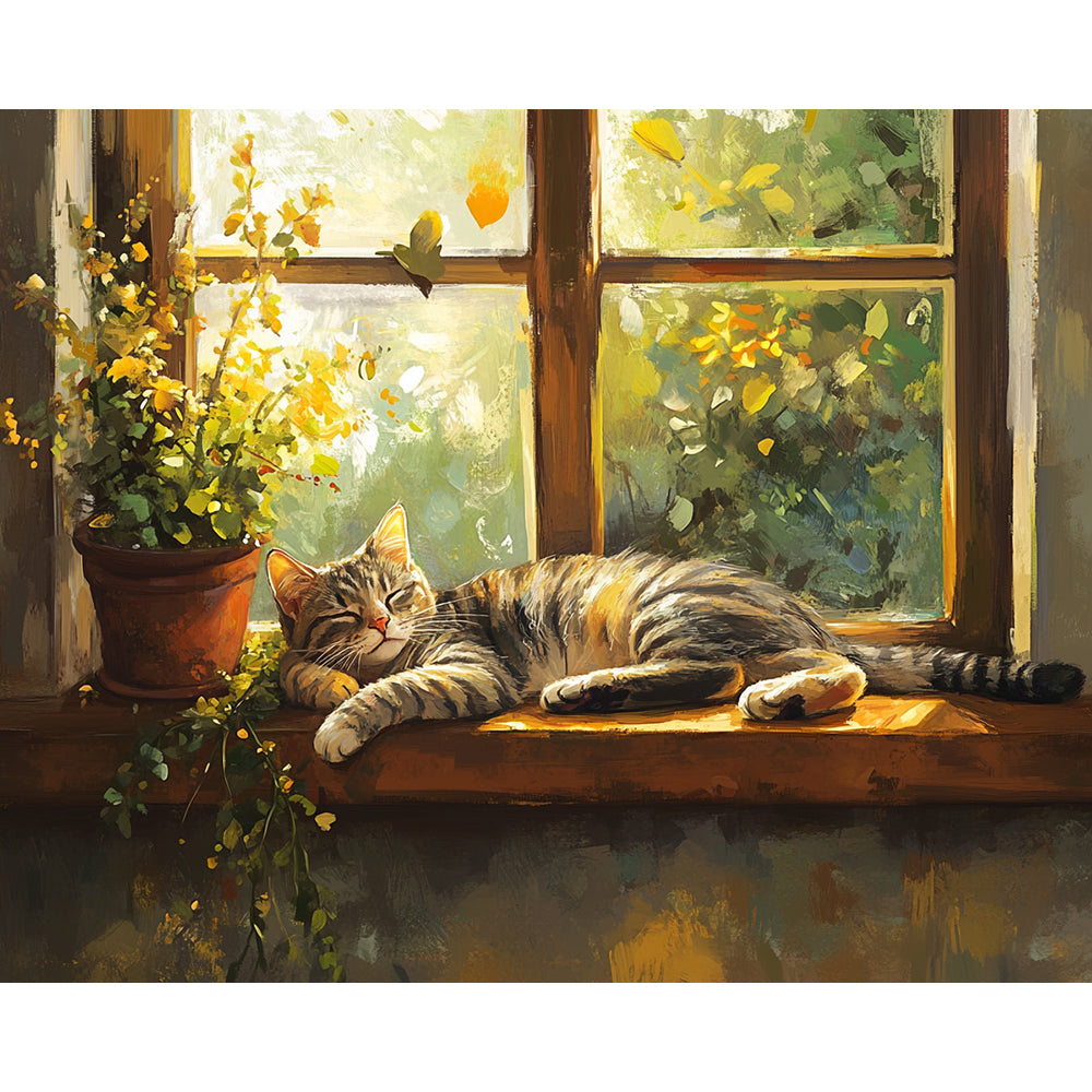 Cat Sleeping By The Window Painting By Number 2