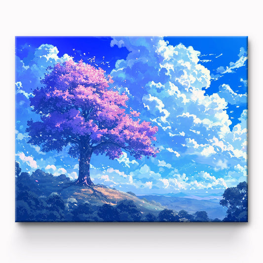 Blue Sky White Clouds Trees Painting By Number 1