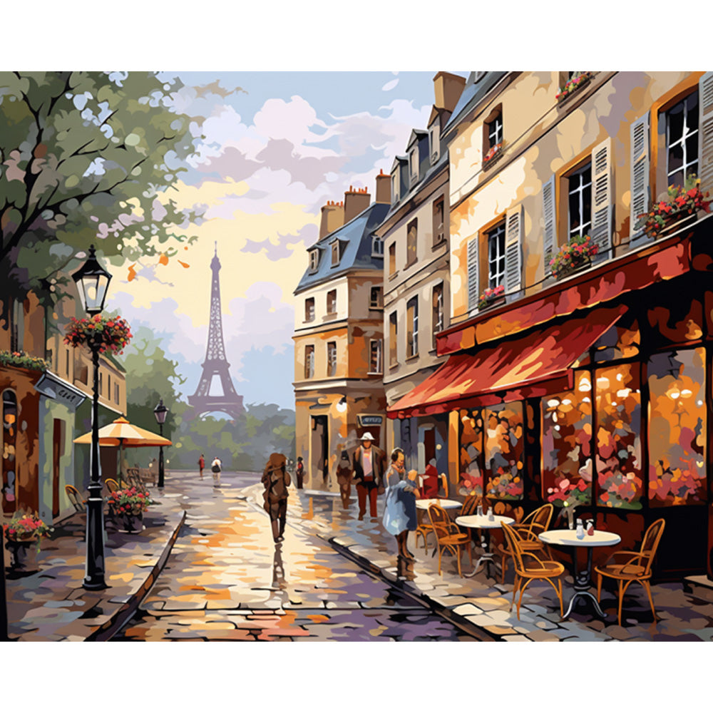 Street Side Restaurants Painting By Number 2