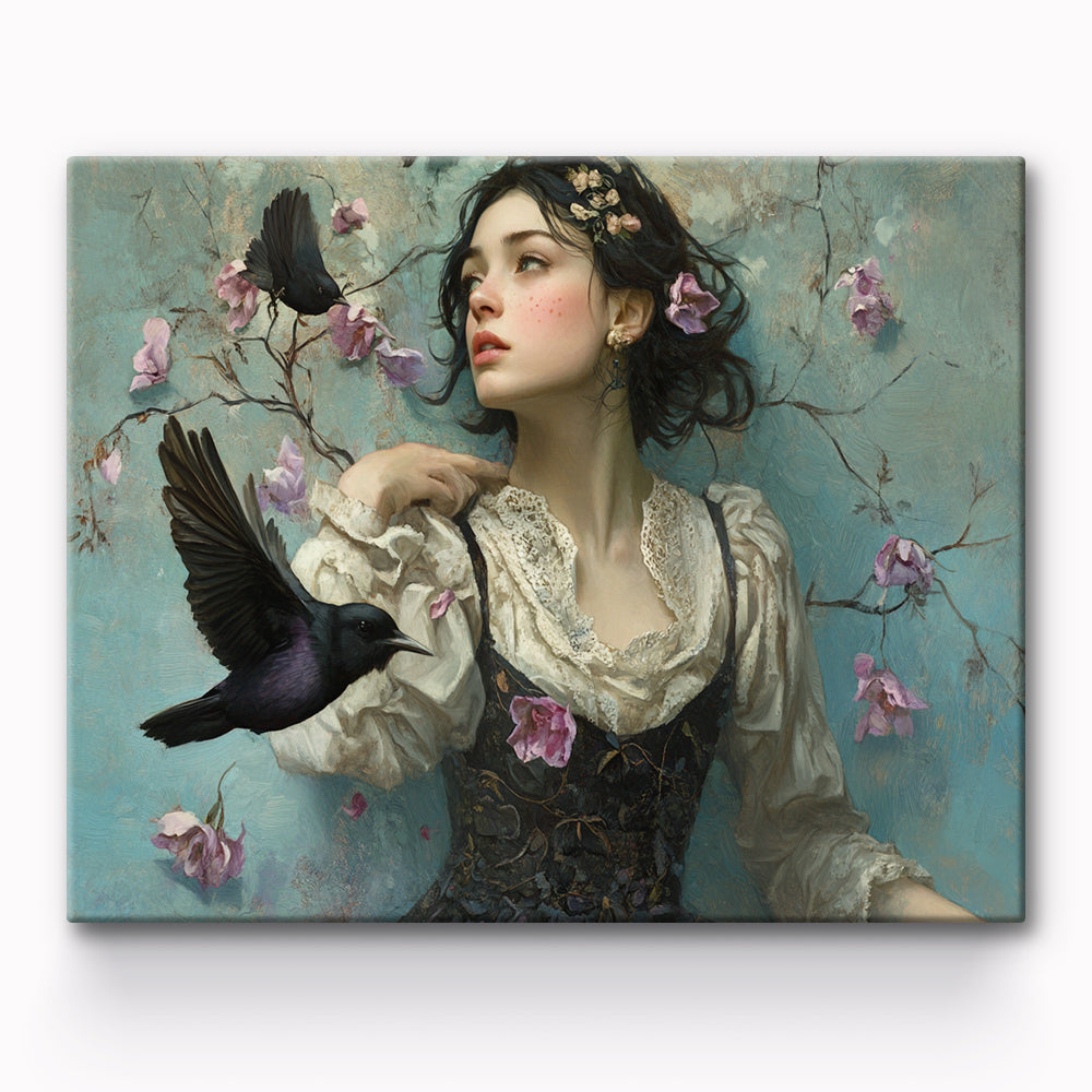 Crow And Flower Girl Painting By Number 1