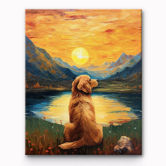 Sunrise Mountain Puppy Painting By Number 1