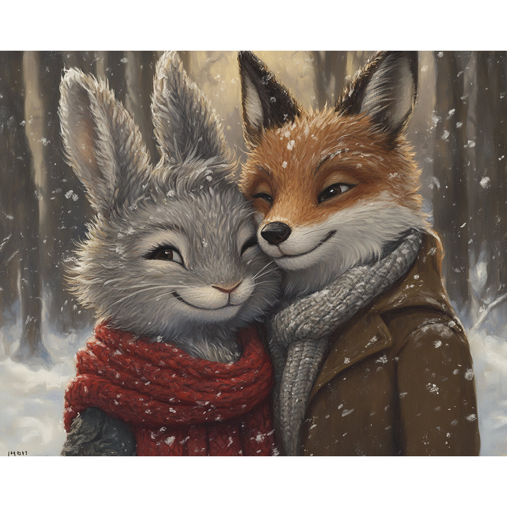 Rabbit and Wolf Cuddling in the Snow Painting By Number 2