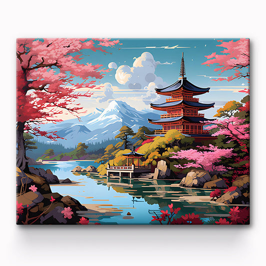 Mountains And Pagoda Painting By Number 1