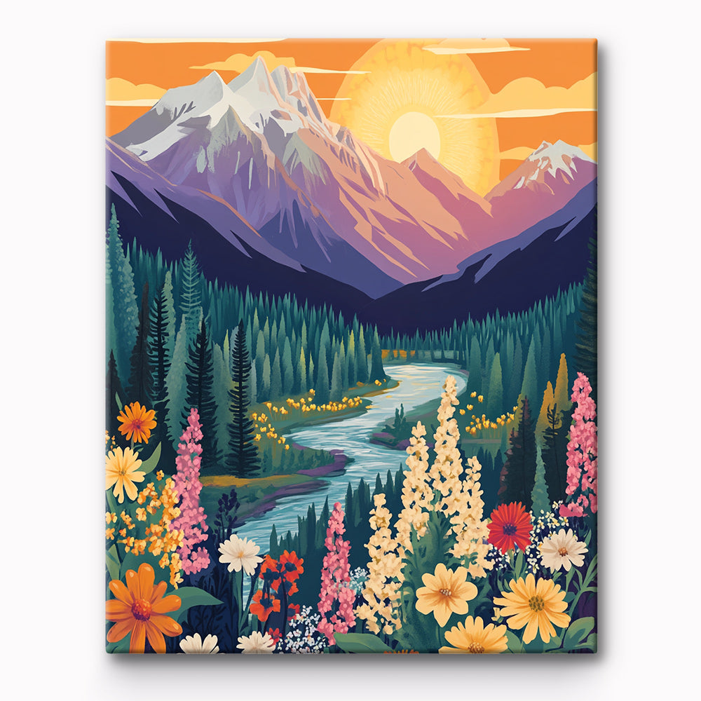 Creek with distant mountains Painting By Number 1