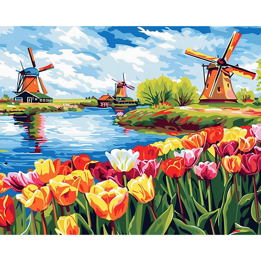 Windmill And Flower Painting By Number 2