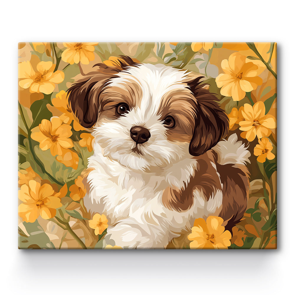 Flower Dog Painting By Number 1