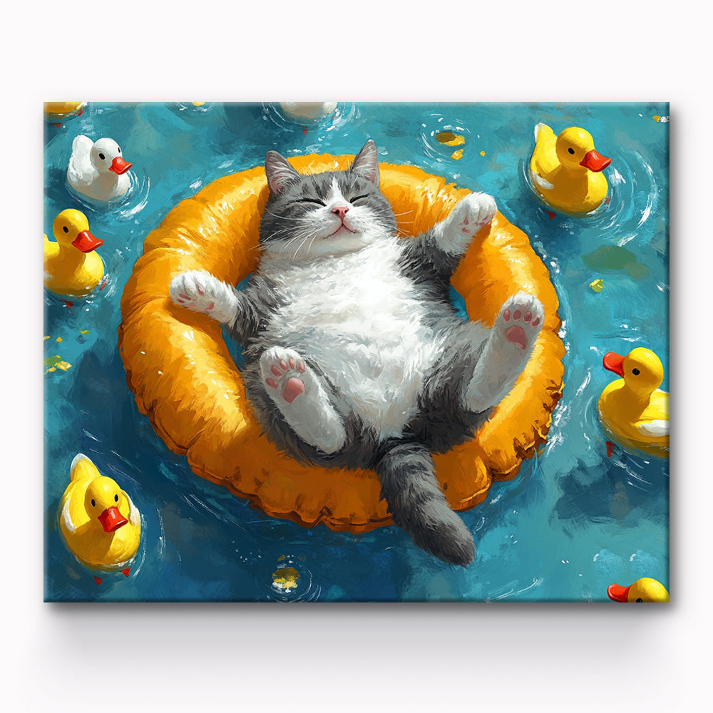Cat Sleeping on Swimming Ring Painting By Number 1
