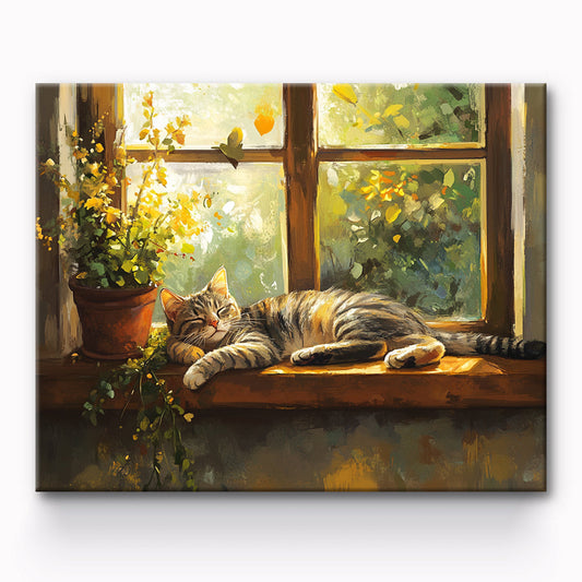 Cat Sleeping By The Window Painting By Number 1