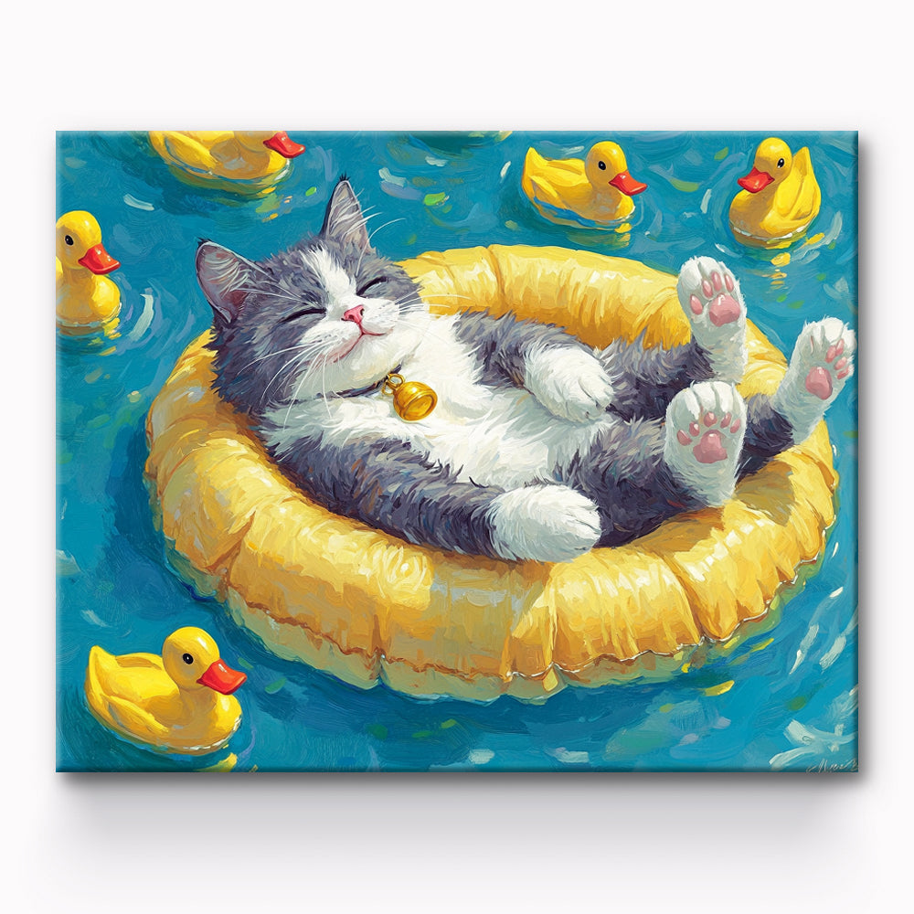 Cat Sleeping on Swimming Ring Painting By Number 1