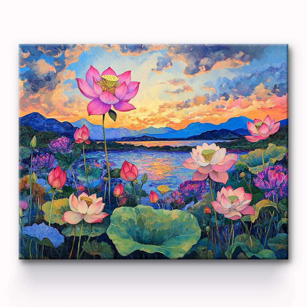 Lotus Flower And Lotus Leaf Painting By Number 1
