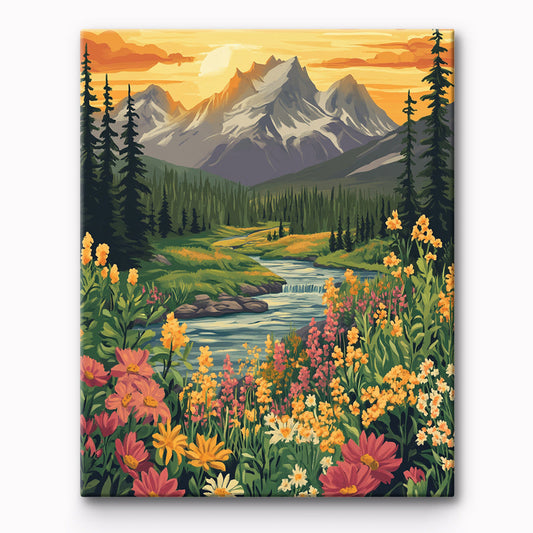 Creek with distant mountains Painting By Number 1