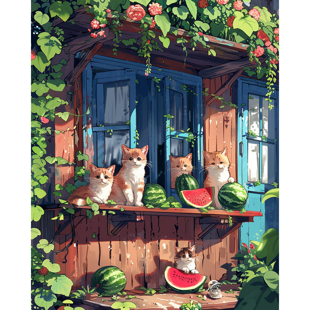 Watermelon-loving Cat Painting By Number 2