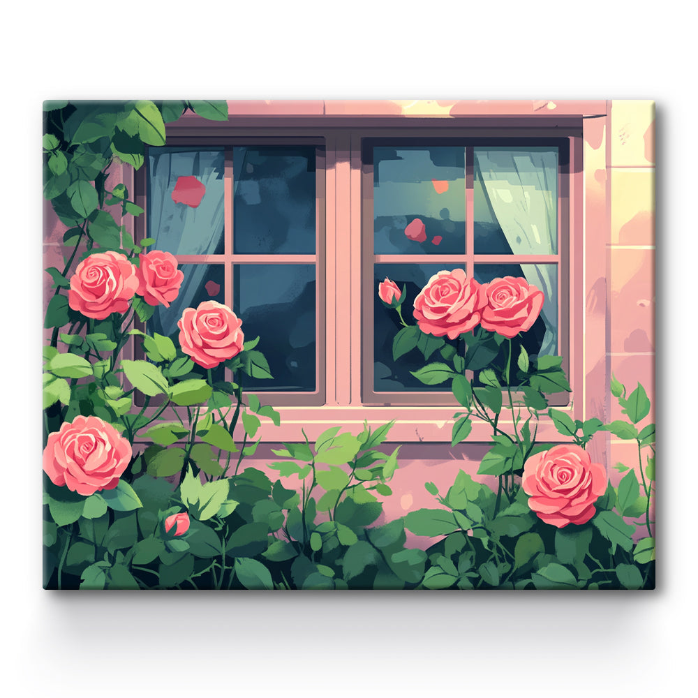 Rose Flower By The Window Painting By Number 1