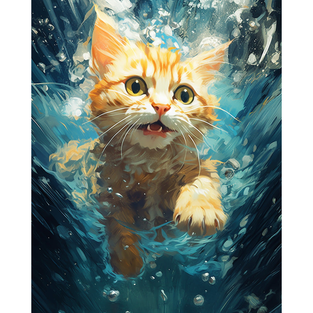 Swimming Cat Painting By Number 2