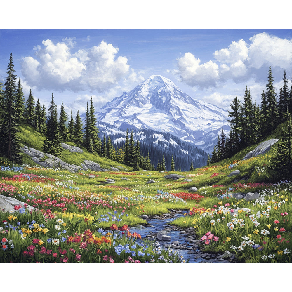 View Of Flowers In Mountains Painting By Number 2