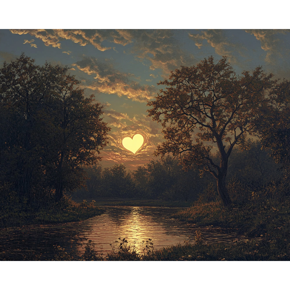 Night by the Lake Meets Heart-Shaped Clouds Painting By Number 2
