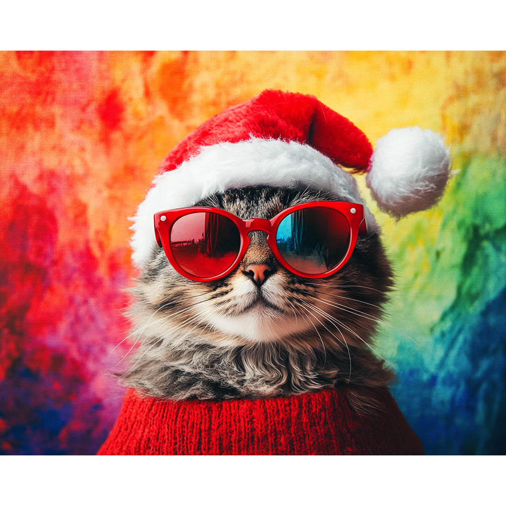 Cat With Christmas Hat Painting By Number 2