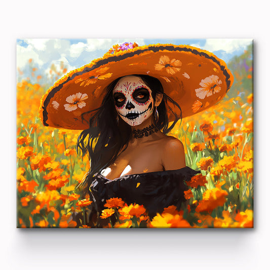 Masked Girl With Yellow Flowers Painting By Number 1
