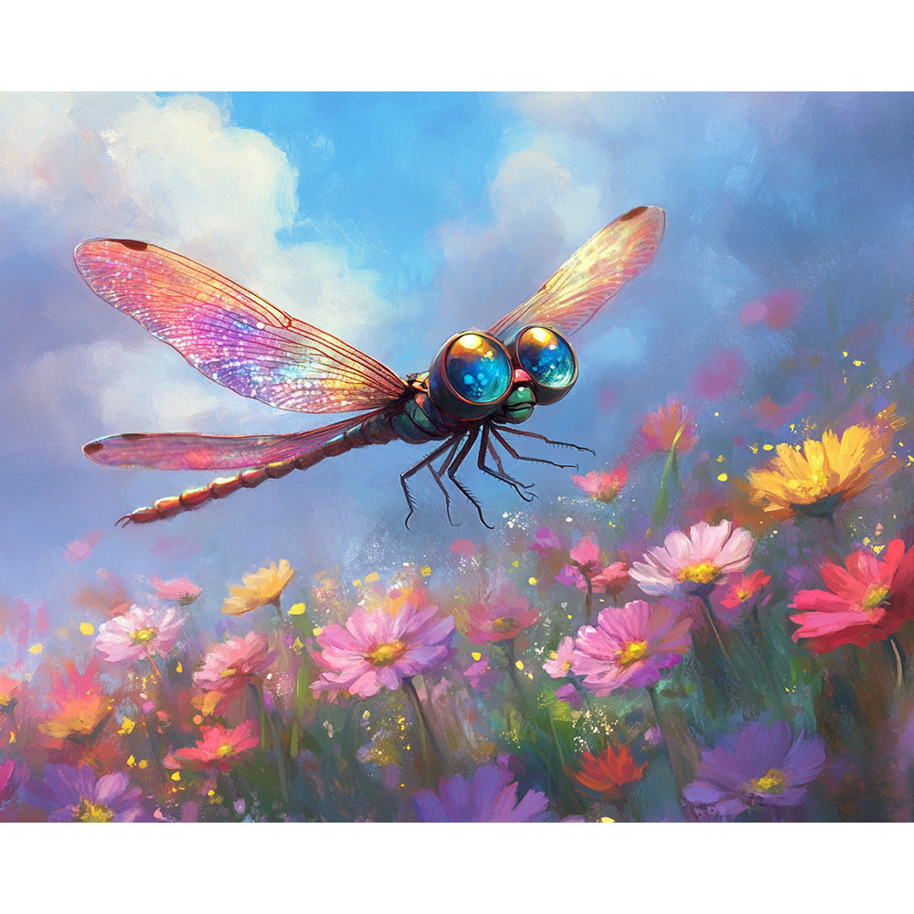 Flower Bush Dragonfly Painting By Number 2