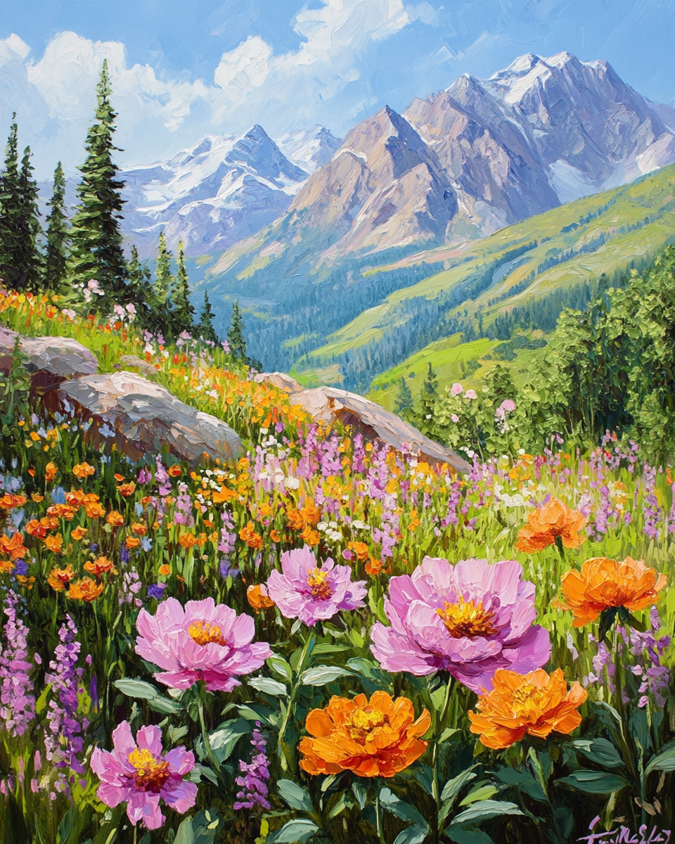 Flower Mountains Painting By Number 2