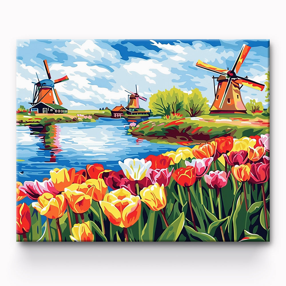 Windmill And Flower Painting By Number 1
