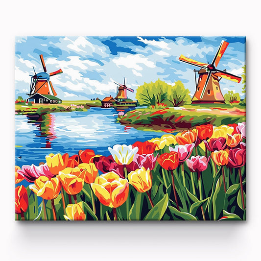 Windmill And Flower Painting By Number 1