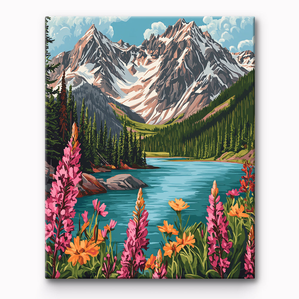 Creek with distant mountains Painting By Number 1