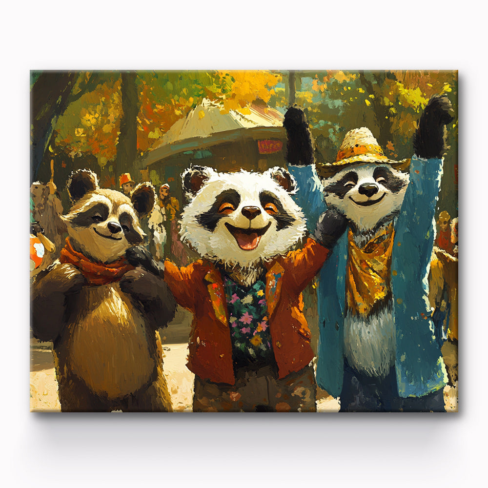 Three Happy Pandas Painting By Number 1