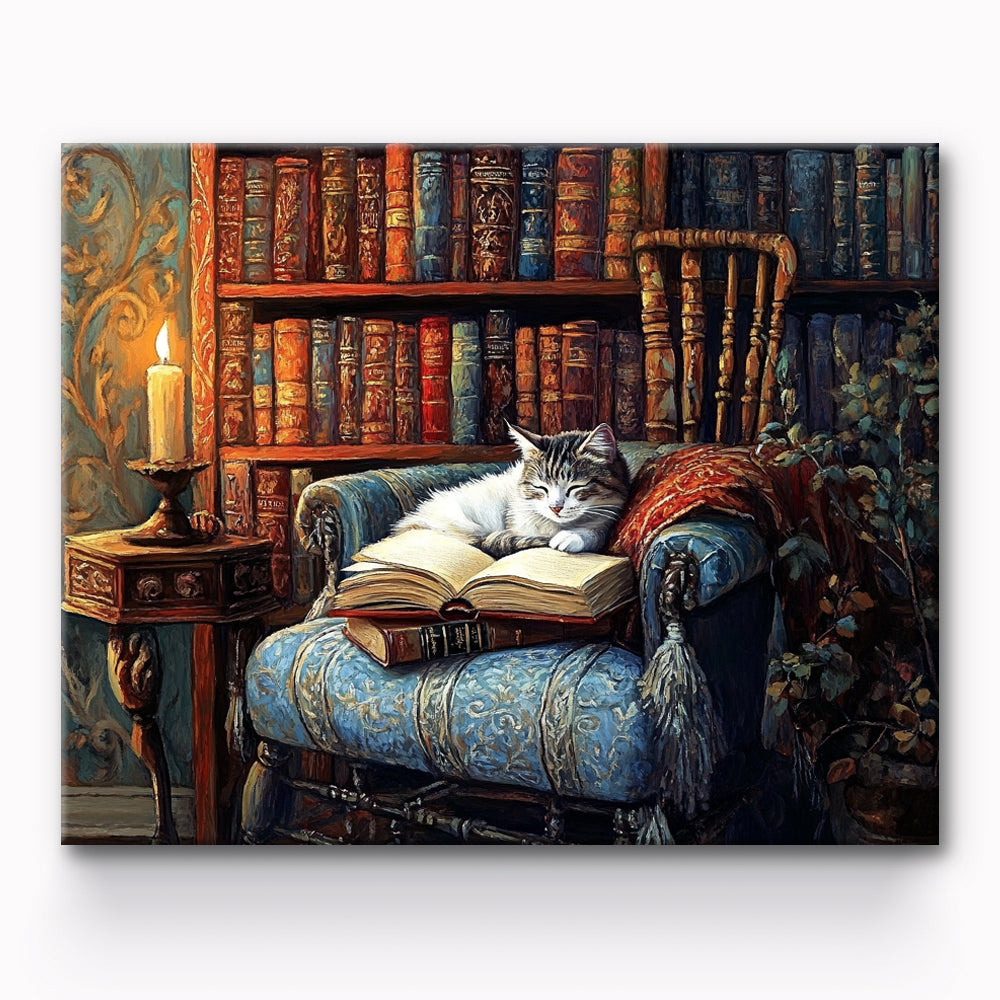 Cat Reading In Study Room Painting By Number 1