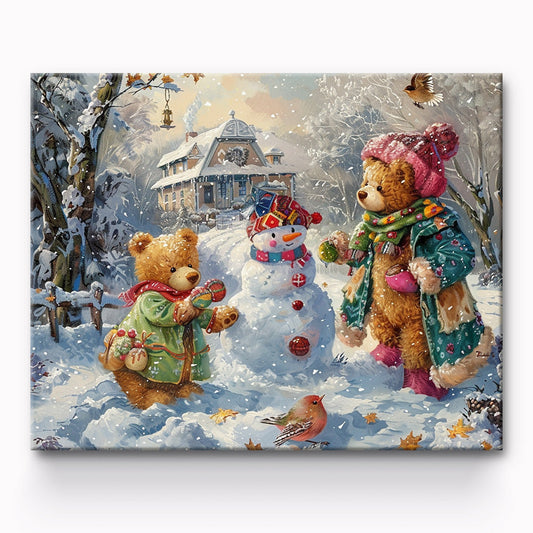 Snowman And Dog Painting By Number 1