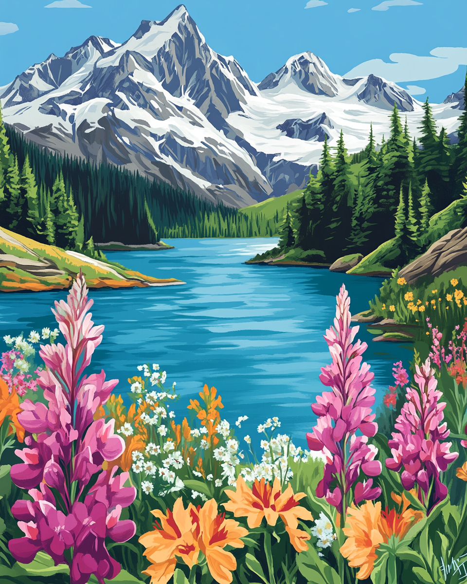 Creek with distant mountains Painting By Number 2