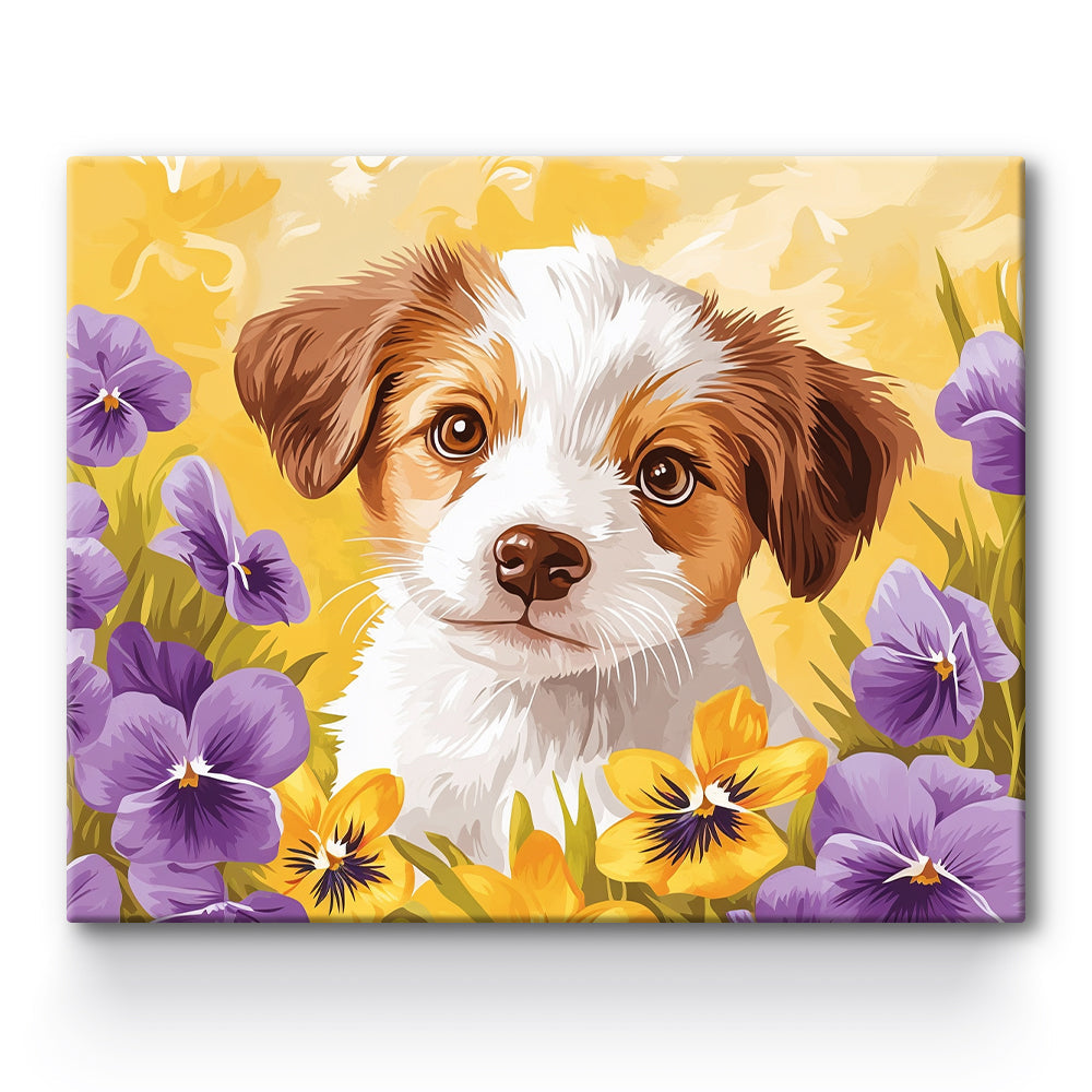 Flower Dog Painting By Number 1