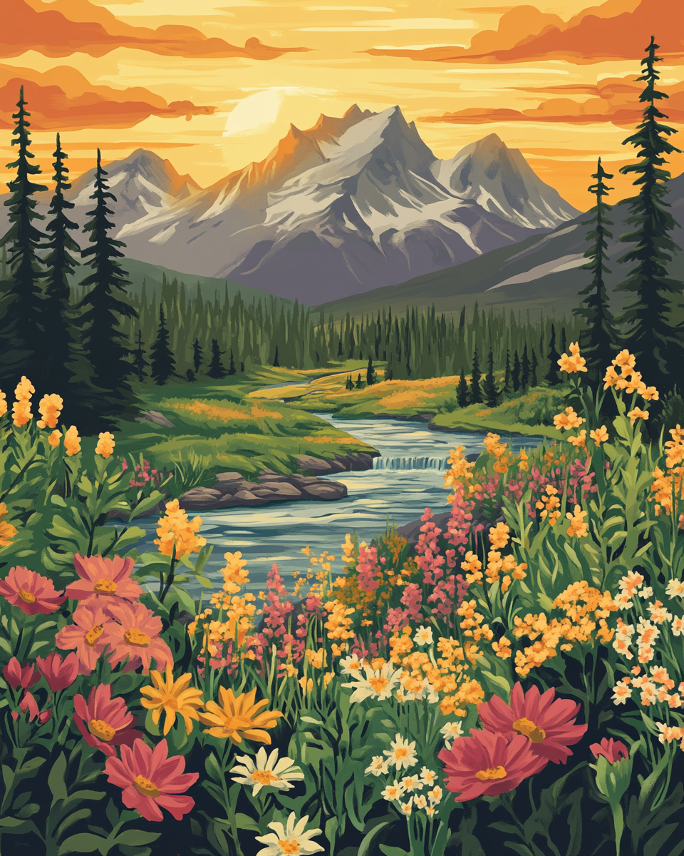 Creek with distant mountains Painting By Number 2