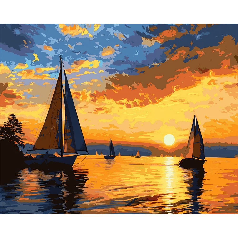 Sunset Boat Painting By Number 2